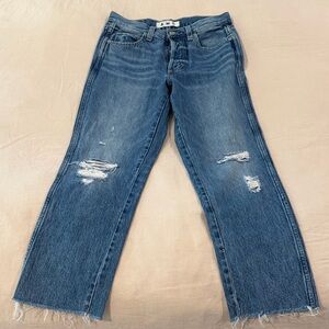 AMO Blue Distressed Straight Leg Jeans